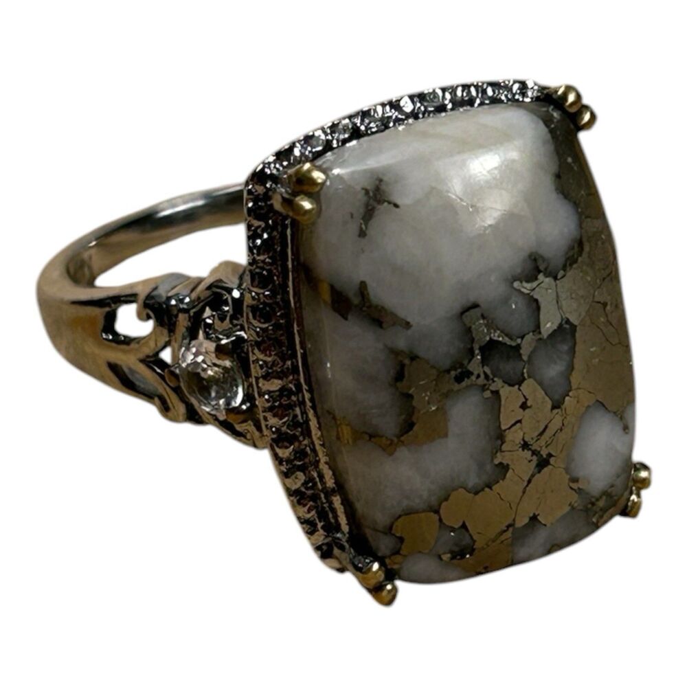 Pyrite in Quartz Ring CZ Accents Sterling Silver Karis STS Size 8